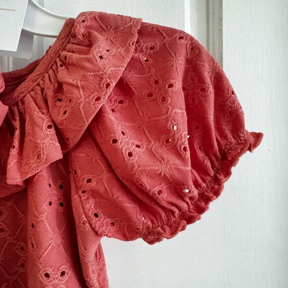 Tahari Girl Size 6 Eyelet Dress Salmon With Hair Scrunchie & Built-In Slip NWT’s - Picture 3 of 9